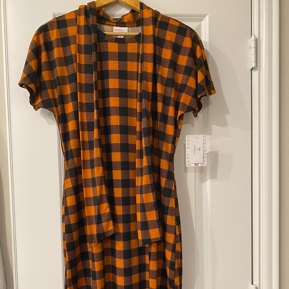 LuLa Roe Orange & Black Plaid Marley Dress